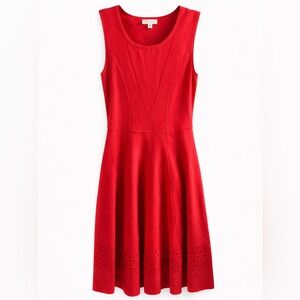 Shoshanna Red Fit & Flare Dress | Sleeveless A-Line | Eyelet Hem Cocktail Dress